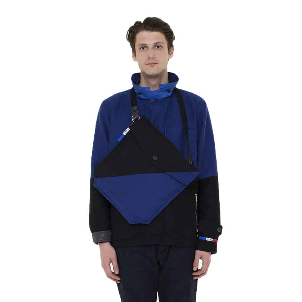 Mannequin portant la veste Samit bicolore de la collection Lafont x Louis-Marie de Castelbajac