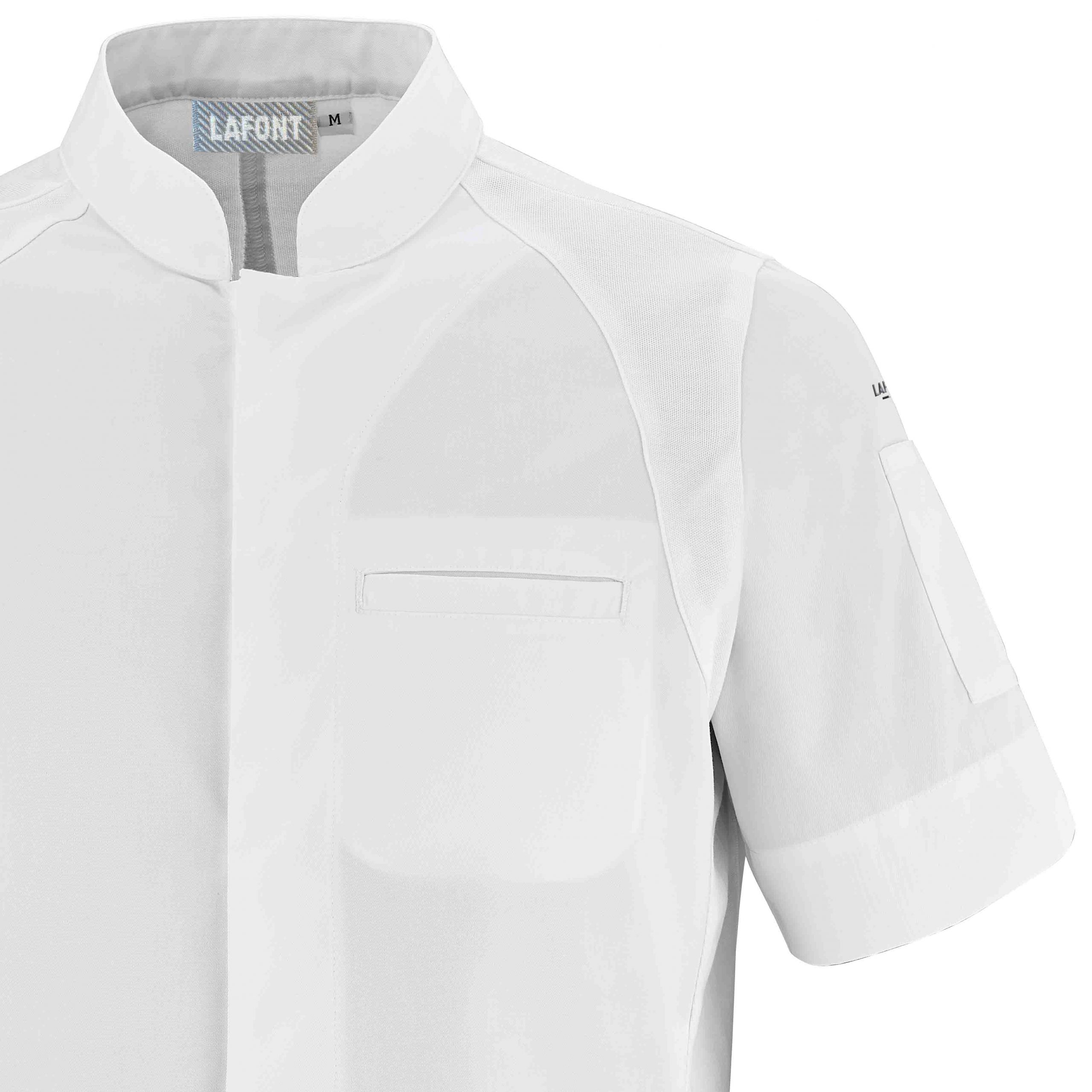 Zoom col Veste BASIL manches courtes homme blanche.