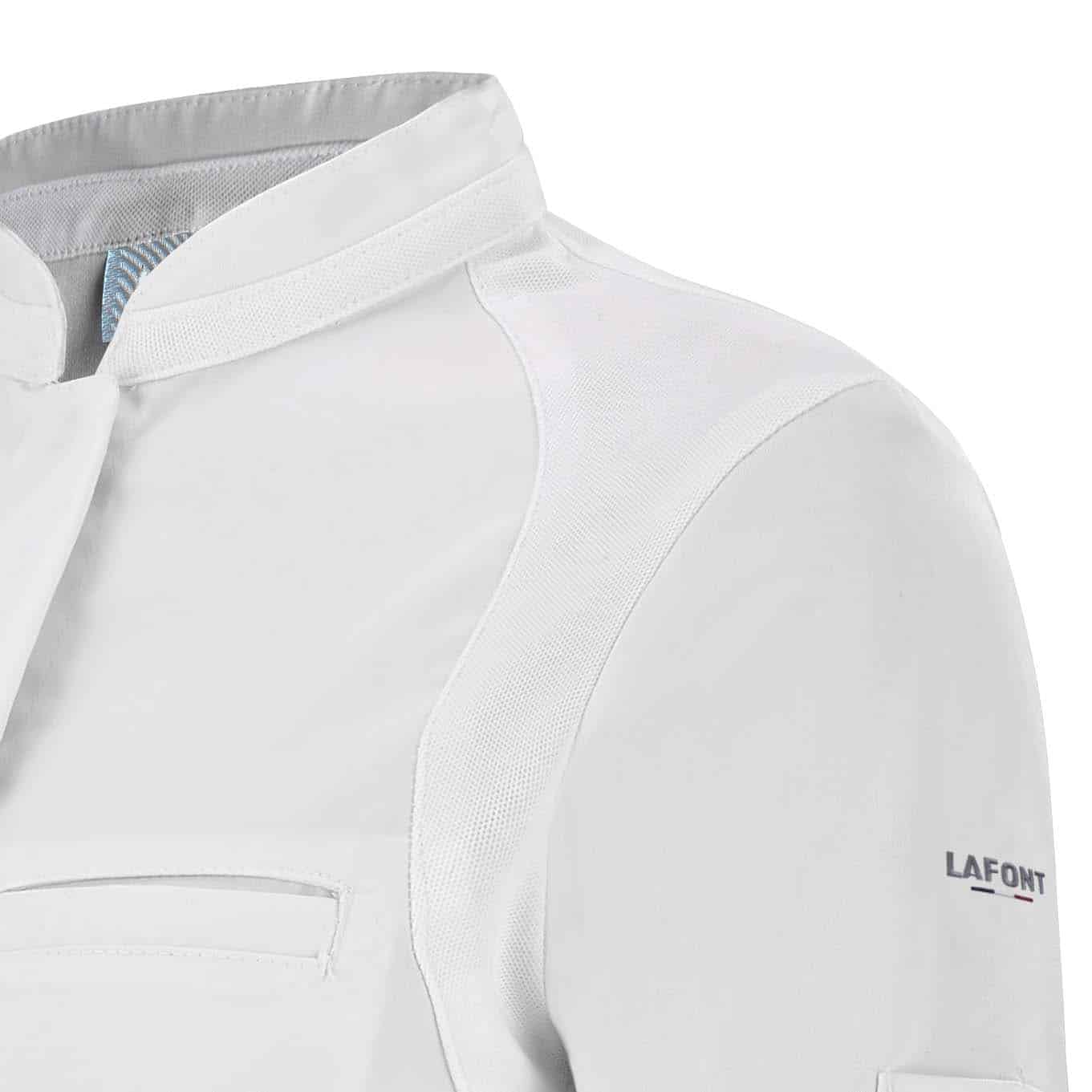 Zoom empiècement de la veste de cuisine Pepper blanche