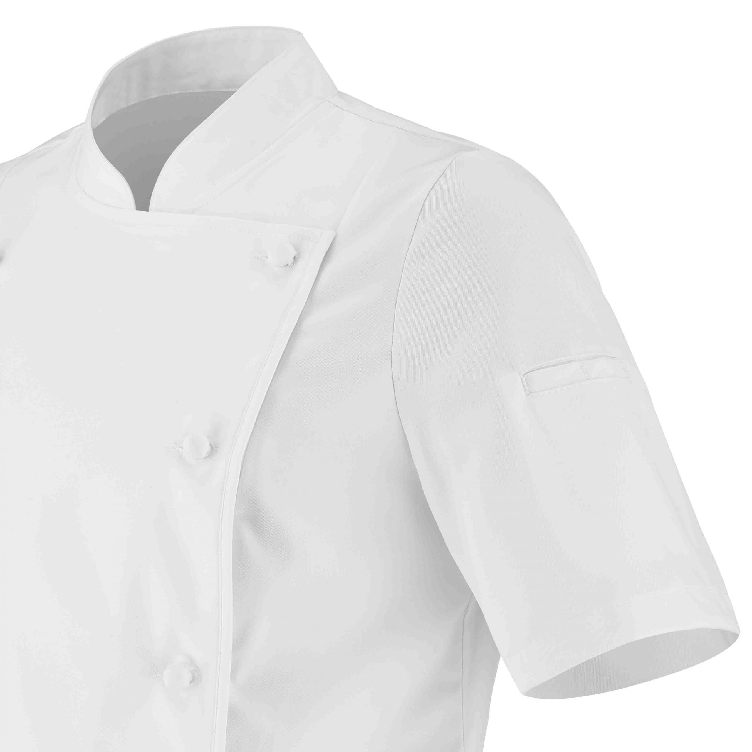 Zoom épaule Veste PLATINE femme manches courtes blanche.